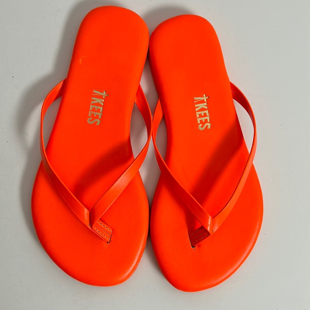 NWOT TKEES Lil Thong Sandals, Girls Thong Sandals, Neon Orange, size 11